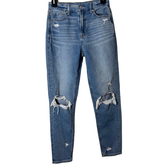 American Eagle Distressed Mom Jean Medium Wash High Rise Size 0 - Picture 2 of 7